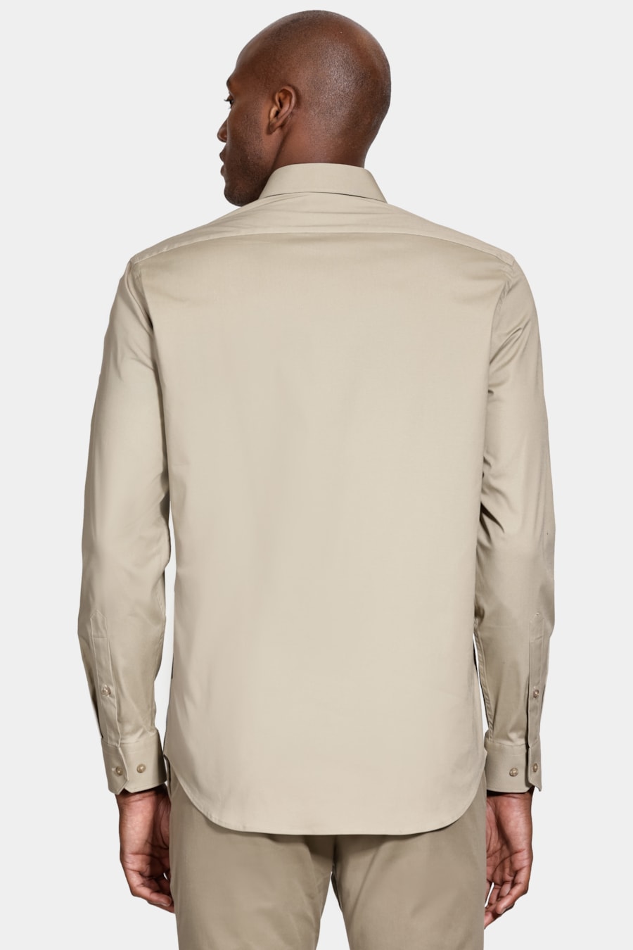 Camisa Manga Longa Regular Stretch Liso Caqui — foto 4 de 7