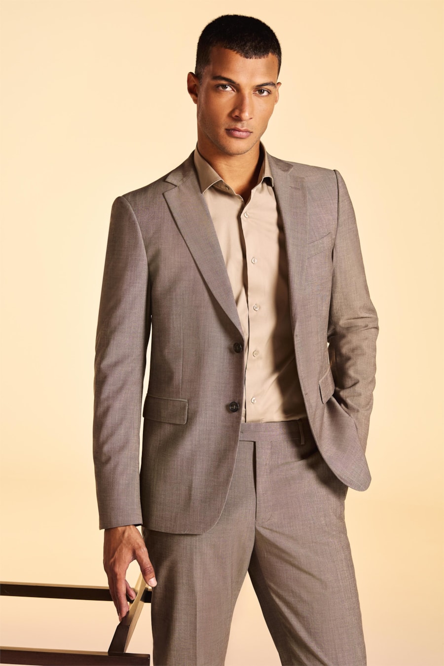 Camisa Manga Longa Regular Stretch Liso Caqui — foto 7 de 7