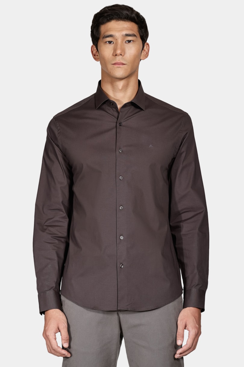 Camisa Manga Longa Regular Stretch Liso Chumbo