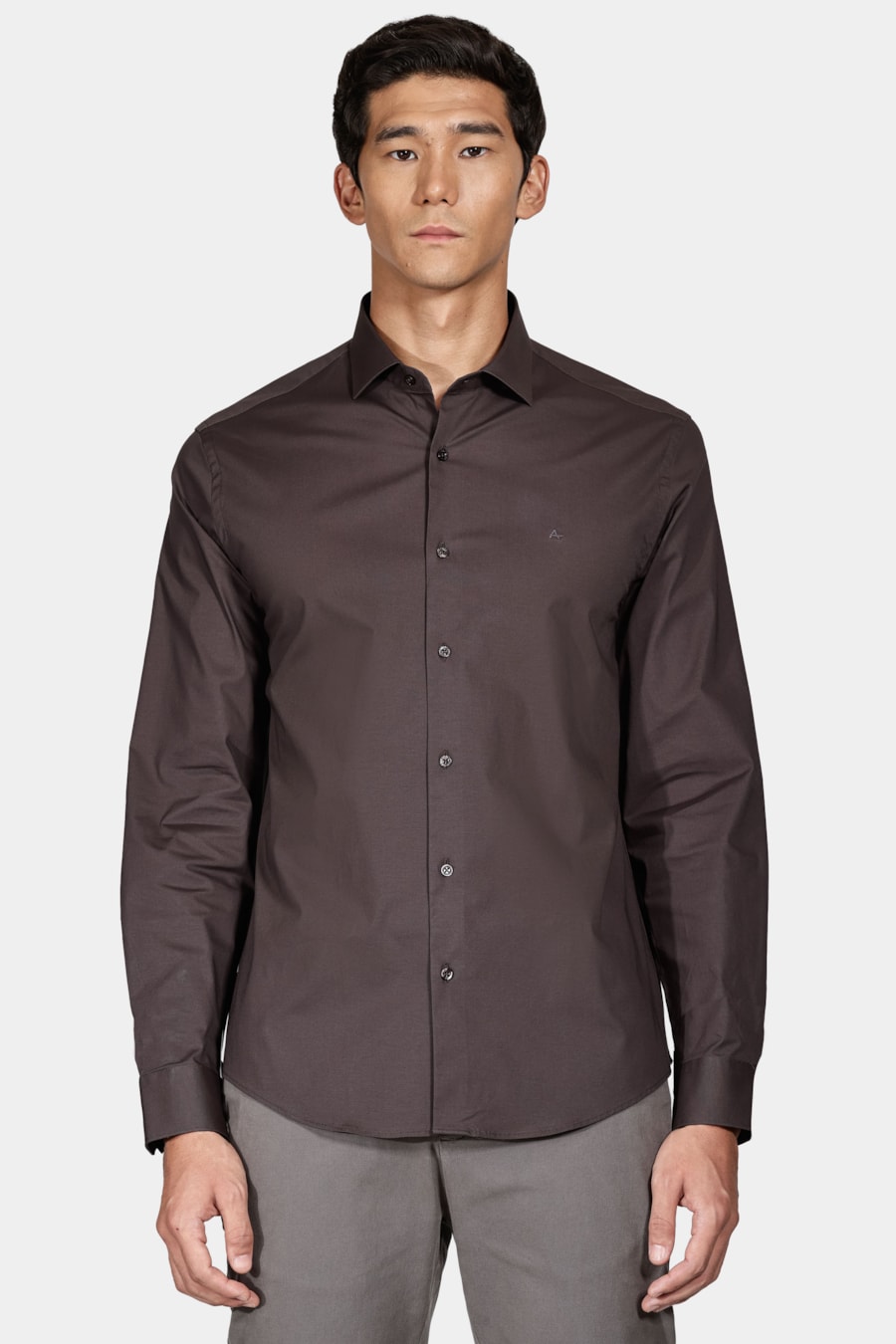 Camisa Manga Longa Regular Stretch Liso Chumbo — foto 1 de 5