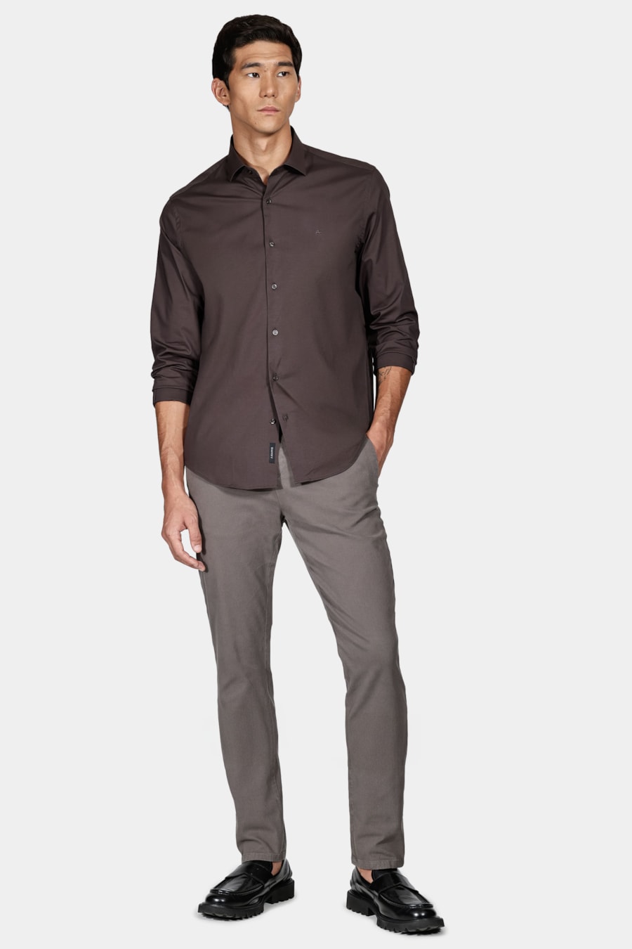 Camisa Manga Longa Regular Stretch Liso Chumbo — foto 2 de 5