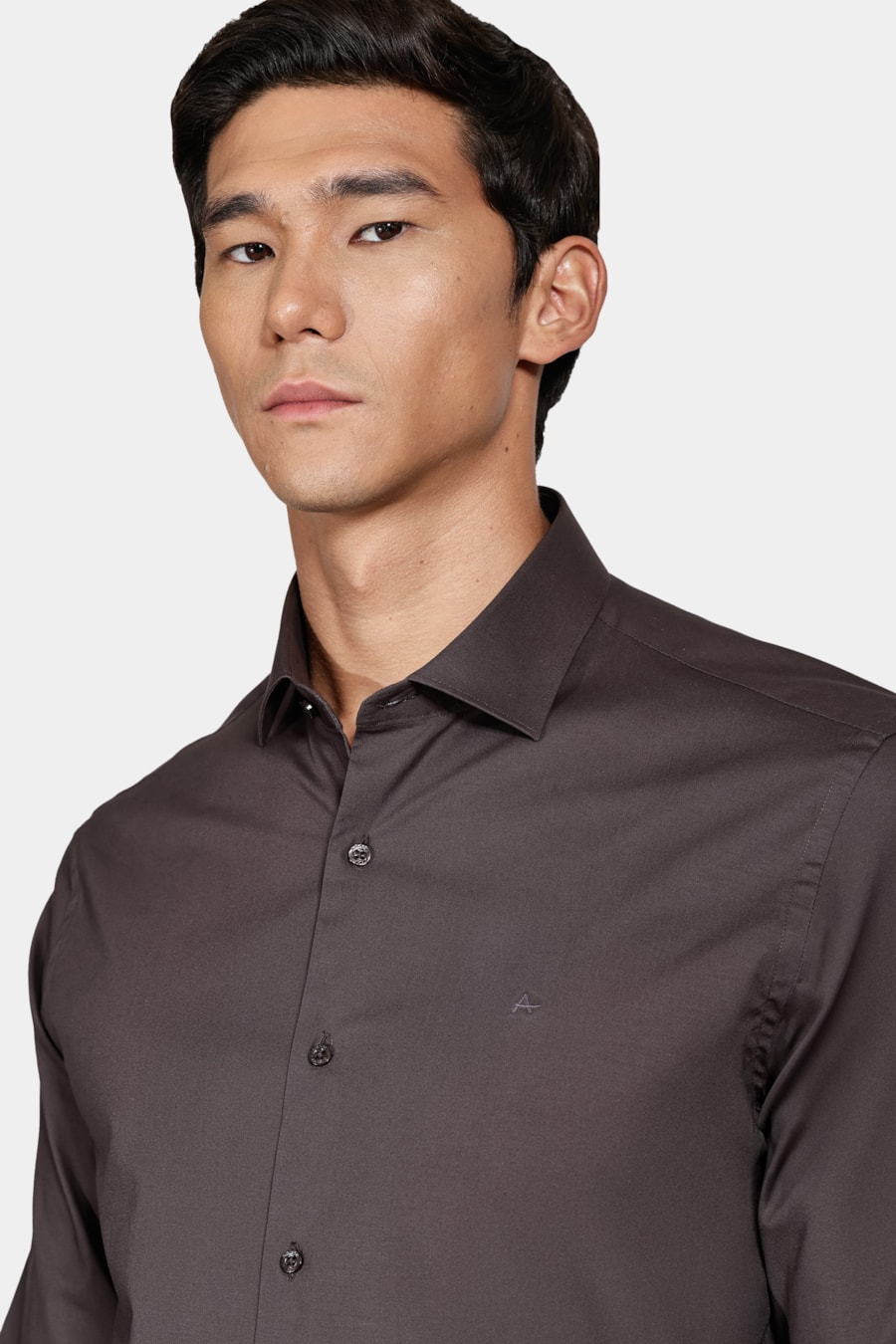 Camisa Manga Longa Regular Stretch Liso Chumbo — foto 3 de 5