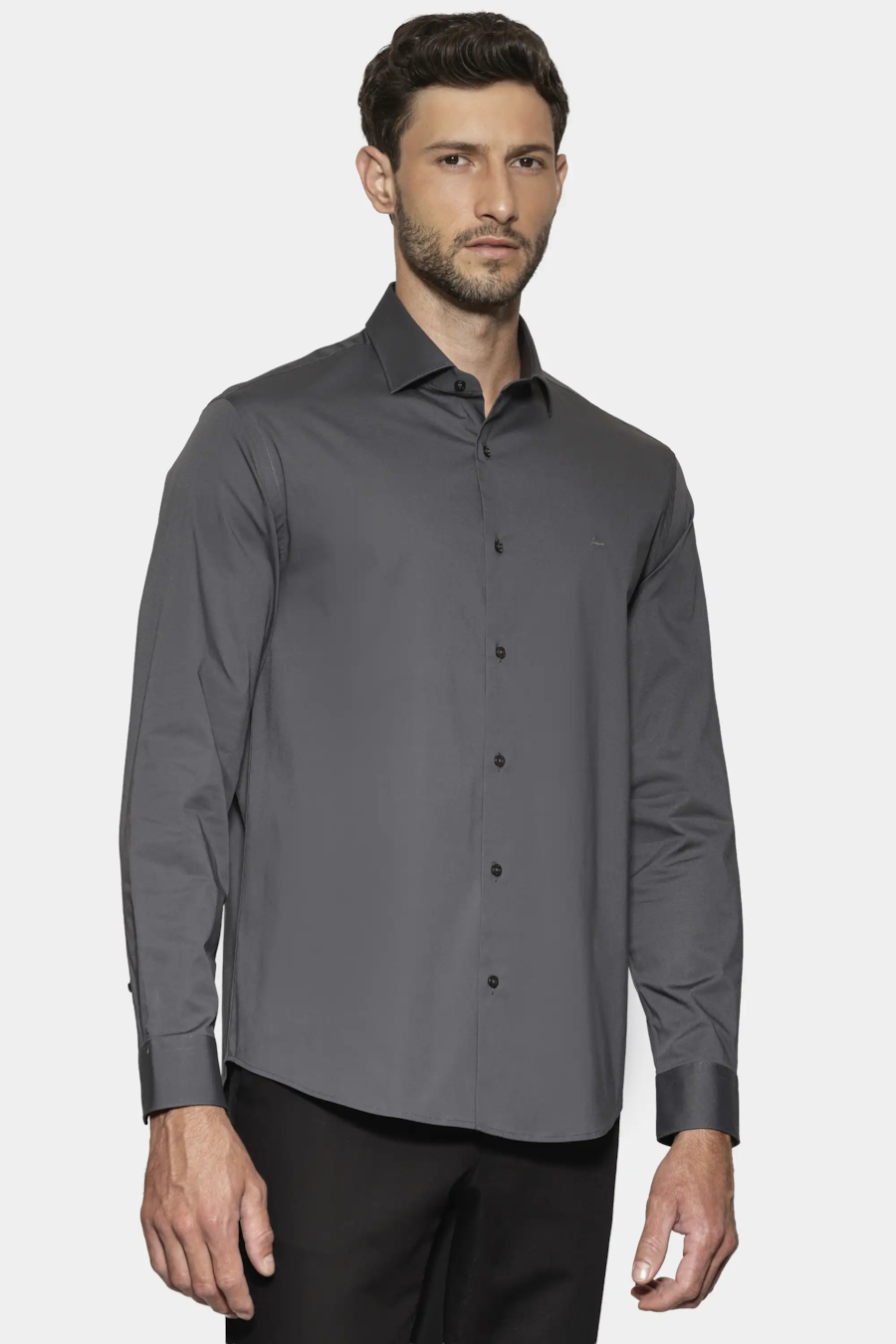 Camisa Manga Longa Regular Stretch Liso Grafite — foto 1 de 6