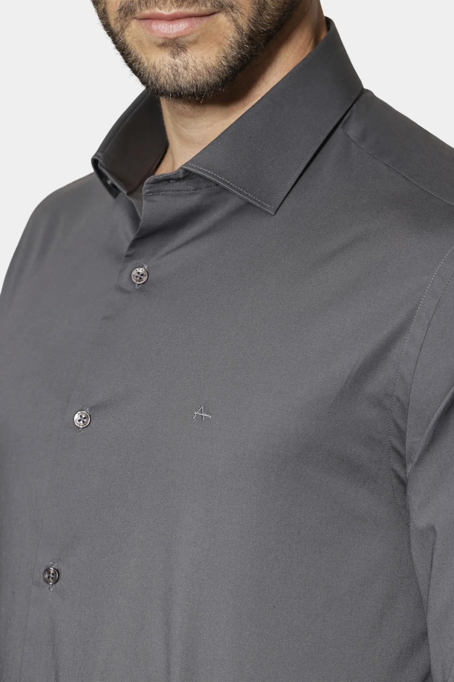 Camisa Manga Longa Regular Stretch Liso Grafite — foto 3 de 6