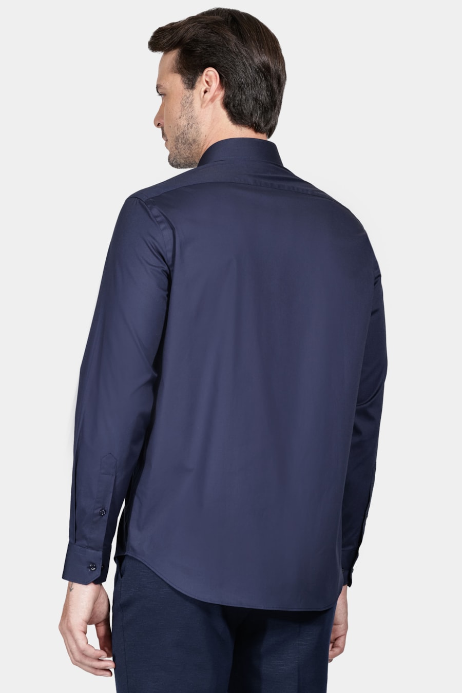 Camisa Manga Longa Regular Stretch Liso Marinho — foto 4 de 6