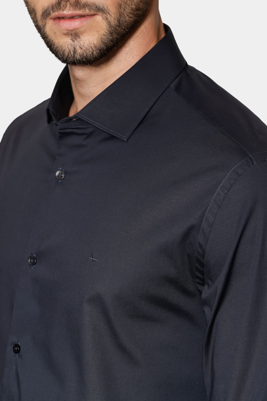 Camisa Manga Longa Regular Stretch Liso Marinho Escuro — foto 3 de 7