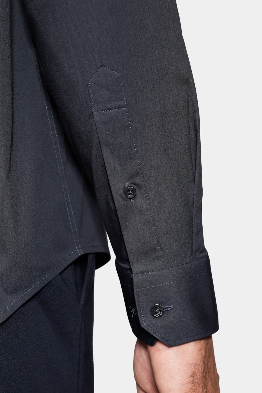 Camisa Manga Longa Regular Stretch Liso Marinho Escuro — foto 4 de 7