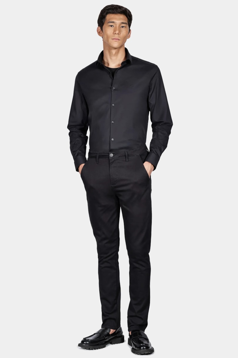Camisa Manga Longa Regular Stretch Liso Preto