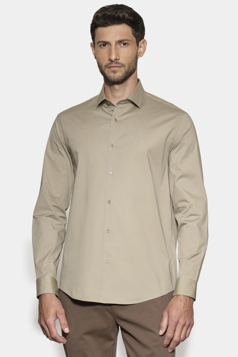 Camisa Manga Longa Regular Stretch Liso Trigo — foto 1 de 6