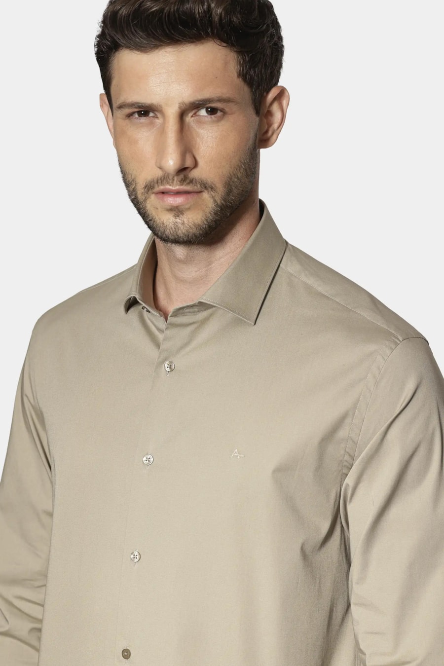 Camisa Manga Longa Regular Stretch Liso Trigo — foto 3 de 6