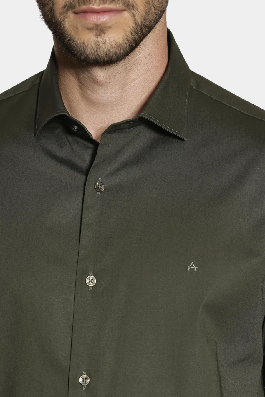 Camisa Manga Longa Regular Stretch Liso Verde Escuro — foto 3 de 6