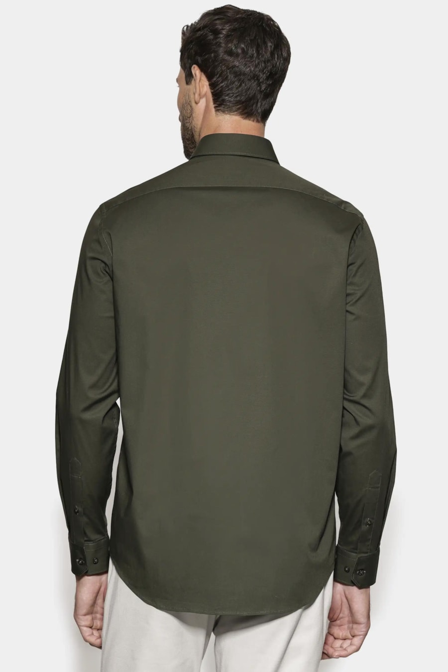 Camisa Manga Longa Regular Stretch Liso Verde Escuro — foto 4 de 6