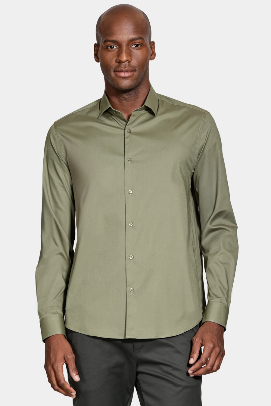 Camisa Manga Longa Regular Stretch Liso Verde Folha — foto 1 de 6