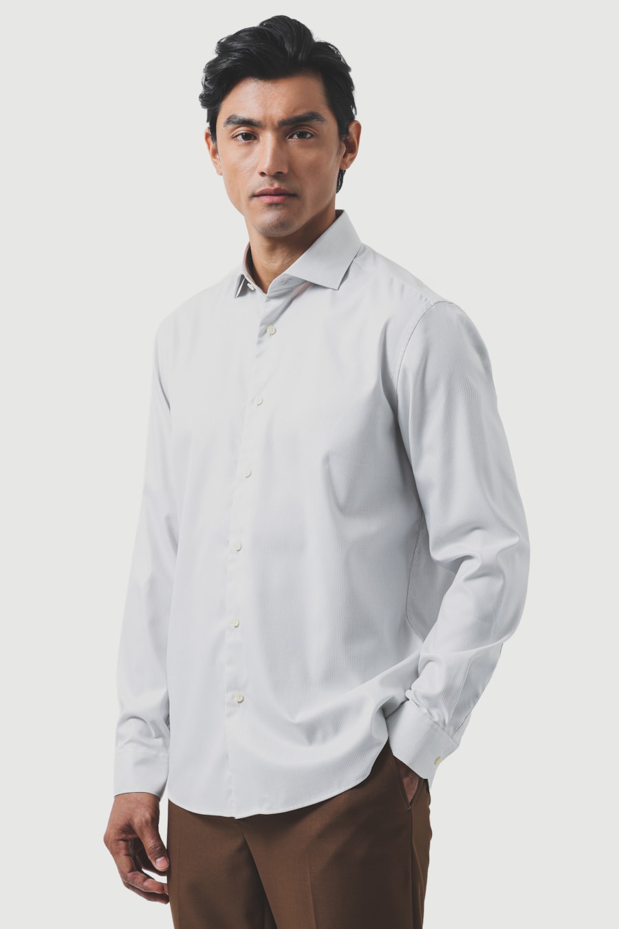 Camisa Manga Longa Regular Stripe Wrinkle Free Areia — foto 1 de 6