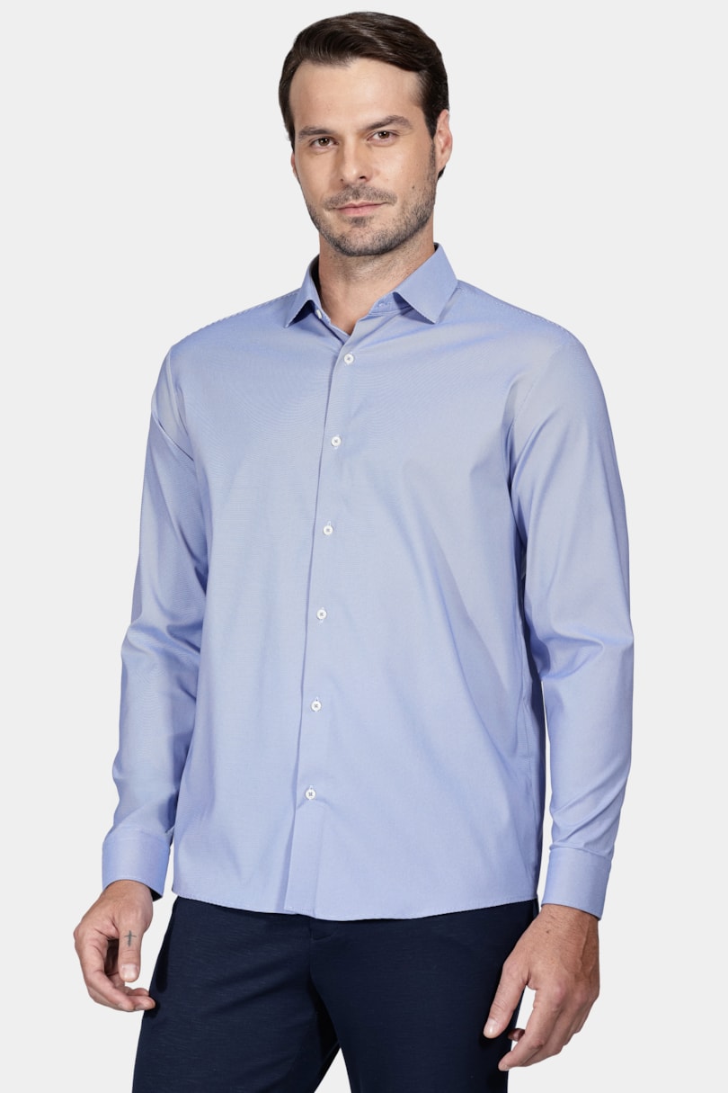  Camisa Manga Longa Regular Tech Flex Falso Liso Azul