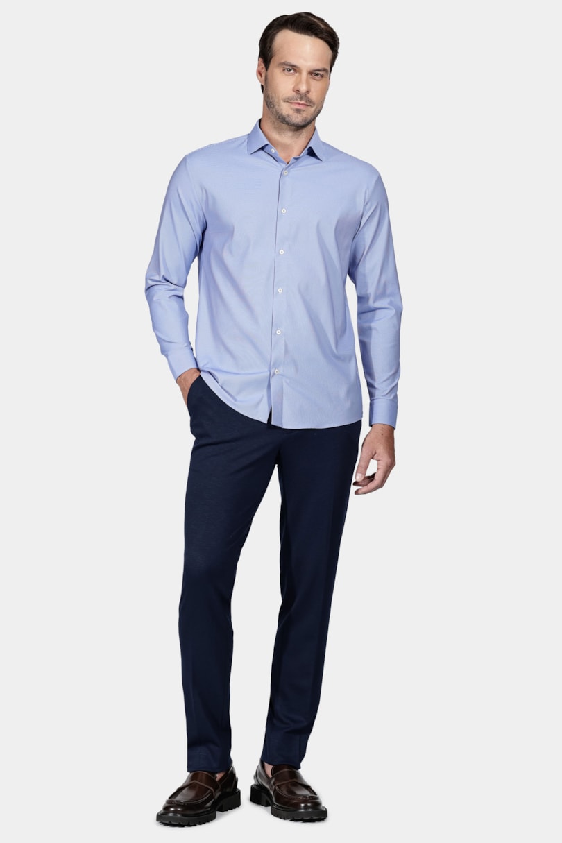  Camisa Manga Longa Regular Tech Flex Falso Liso Azul