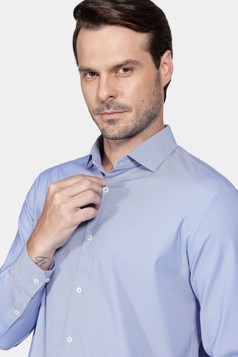  Camisa Manga Longa Regular Tech Flex Falso Liso Azul — foto 3 de 6