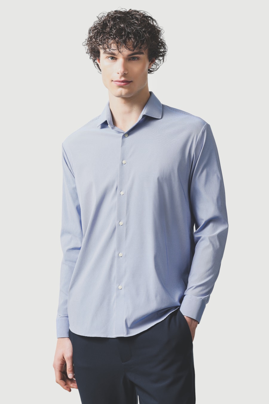 Camisa Manga Longa Regular Tech Flex Falso Liso Azul — foto 1 de 7