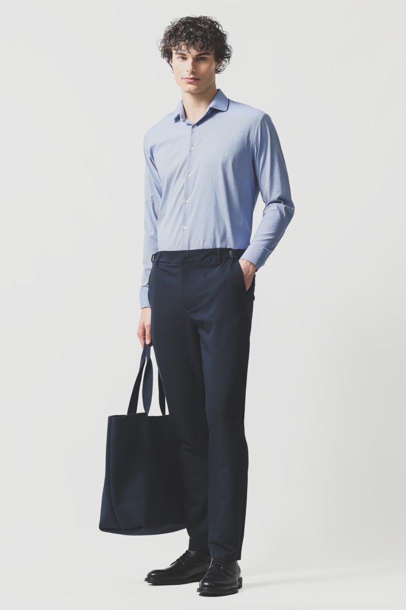 Camisa Manga Longa Regular Tech Flex Falso Liso Azul