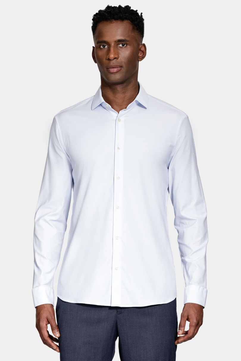 Camisa Manga Longa Regular Tech Flex Liso Azul Claro C/Branco