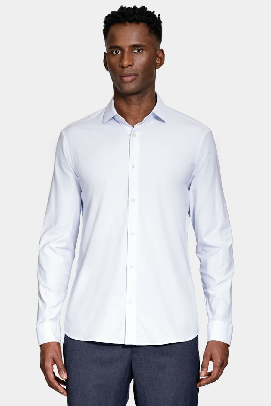 Camisa Manga Longa Regular Tech Flex Liso Azul Claro C/Branco — foto 1 de 6