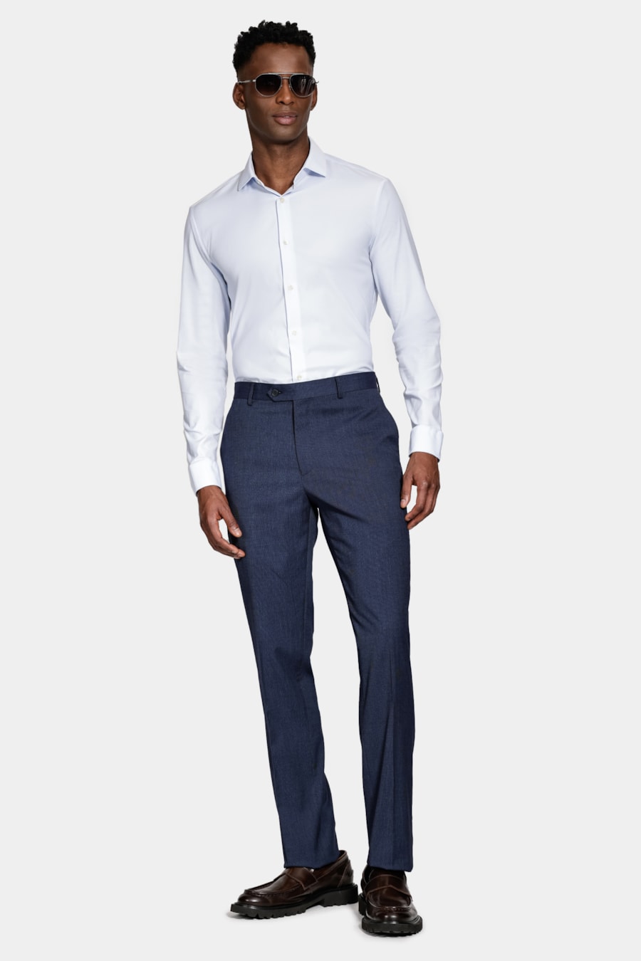 Camisa Manga Longa Regular Tech Flex Liso Azul Claro C/Branco — foto 2 de 6