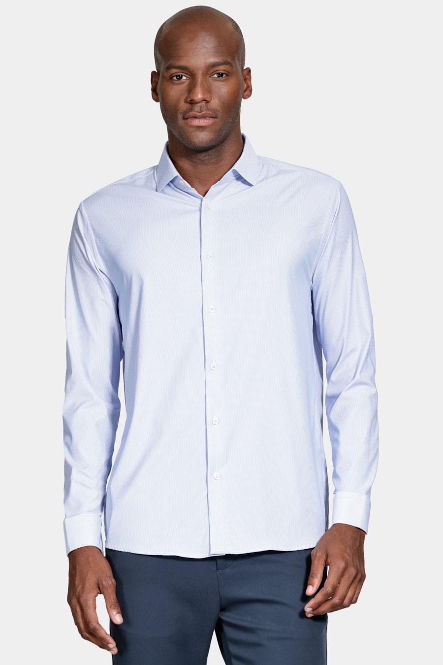 Camisa Manga Longa Regular Tech Flex Listrada Azul C/Branco — foto 1 de 6