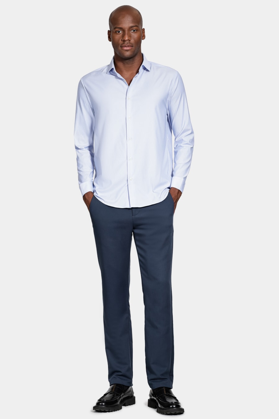 Camisa Manga Longa Regular Tech Flex Listrada Azul C/Branco — foto 2 de 6