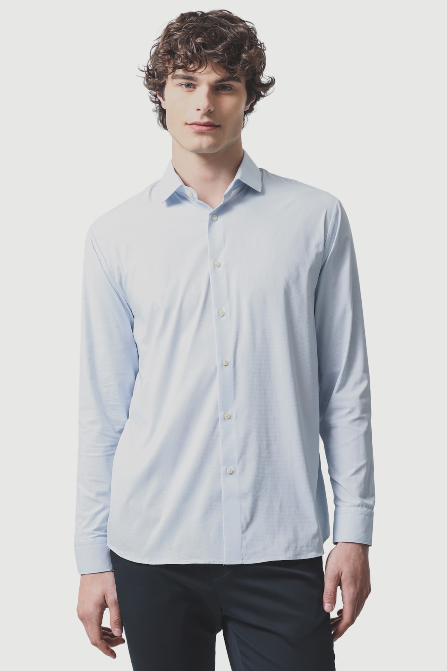 Camisa Manga Longa Regular Tech Flex Micro Xadrez Azul Claro C/Branco — foto 1 de 6