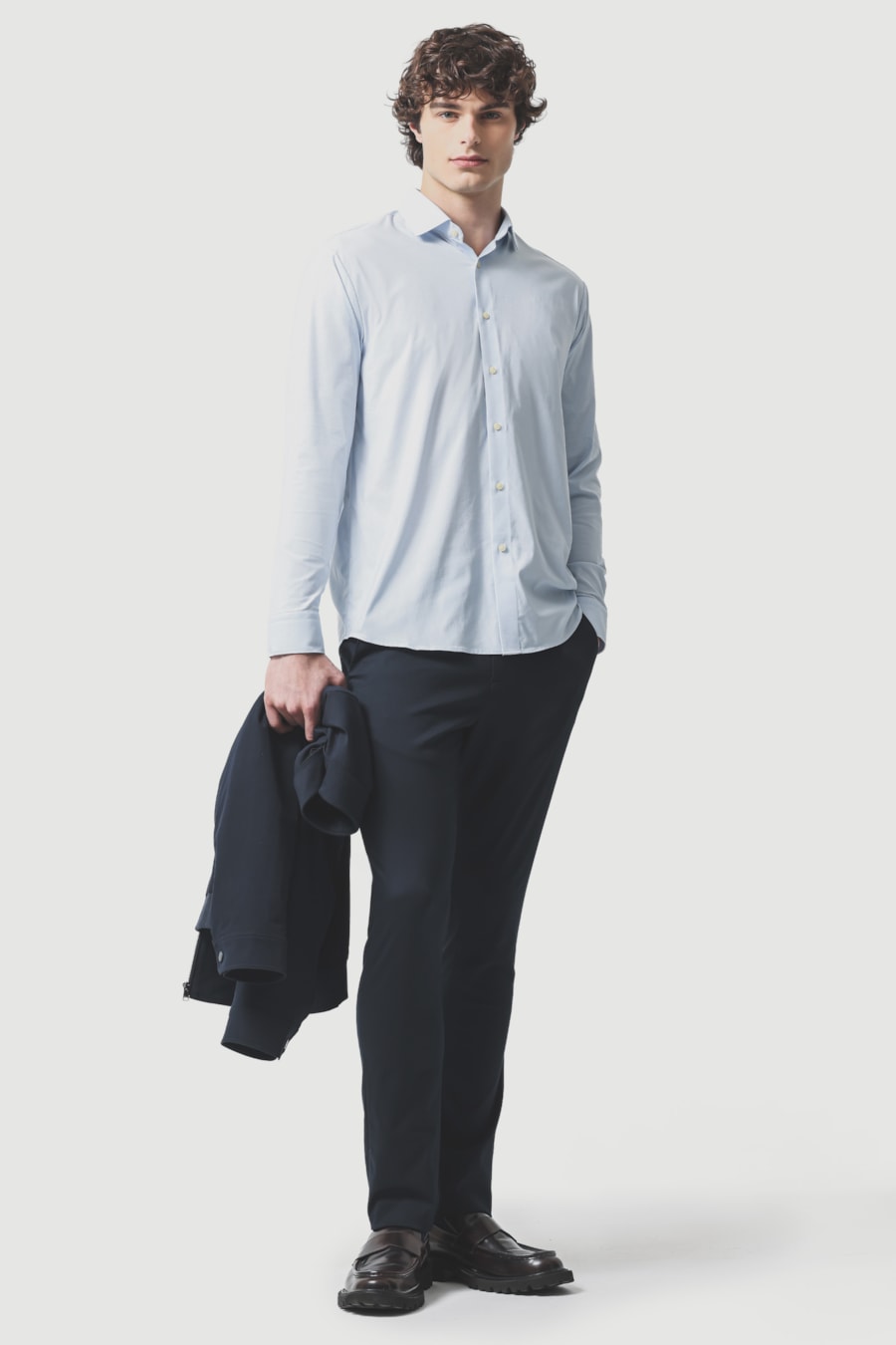 Camisa Manga Longa Regular Tech Flex Micro Xadrez Azul Claro C/Branco — foto 2 de 6