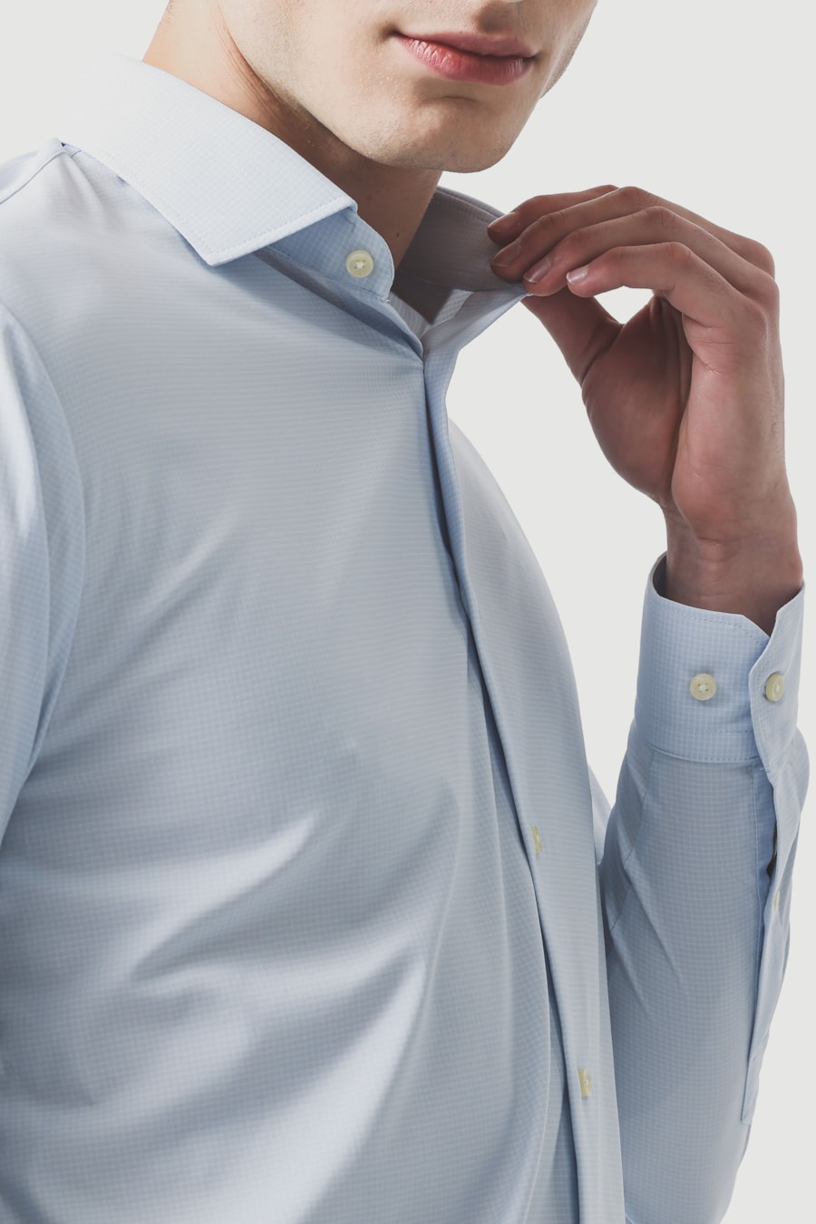 Camisa Manga Longa Regular Tech Flex Micro Xadrez Azul Claro C/Branco — foto 3 de 6