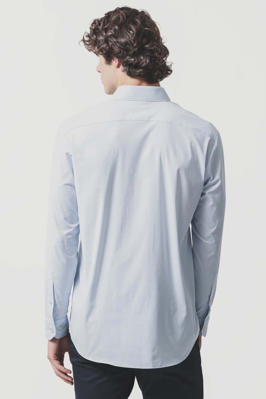 Camisa Manga Longa Regular Tech Flex Micro Xadrez Azul Claro C/Branco — foto 4 de 6