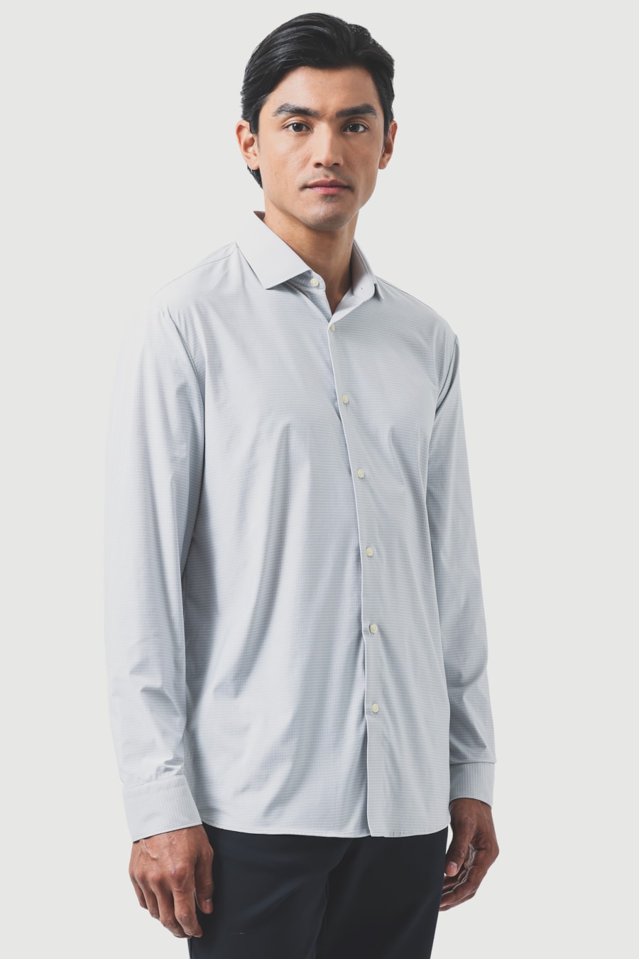 Camisa Manga Longa Regular Tech Flex Micro Xadrez Cinza C/Branco — foto 1 de 6