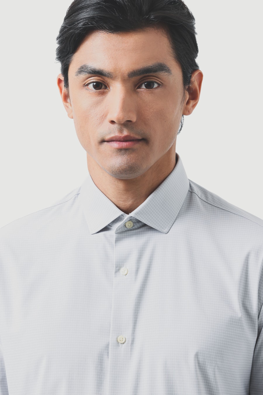 Camisa Manga Longa Regular Tech Flex Micro Xadrez Cinza C/Branco — foto 3 de 6
