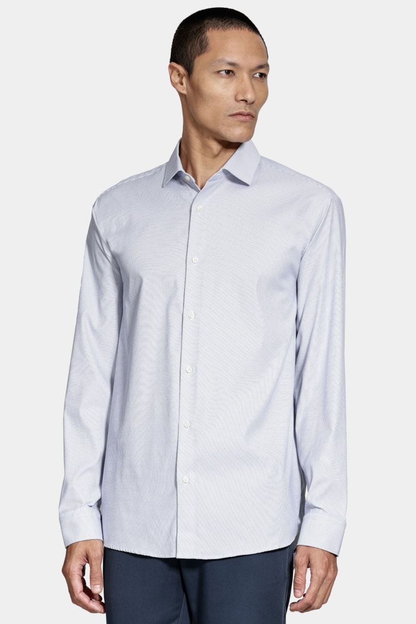 Camisa Manga Longa Regular Tech Flex Micro Xd Branco C/Azul