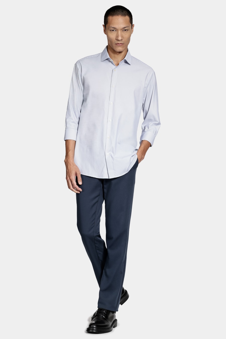 Camisa Manga Longa Regular Tech Flex Micro Xd Branco C/Azul — foto 2 de 6