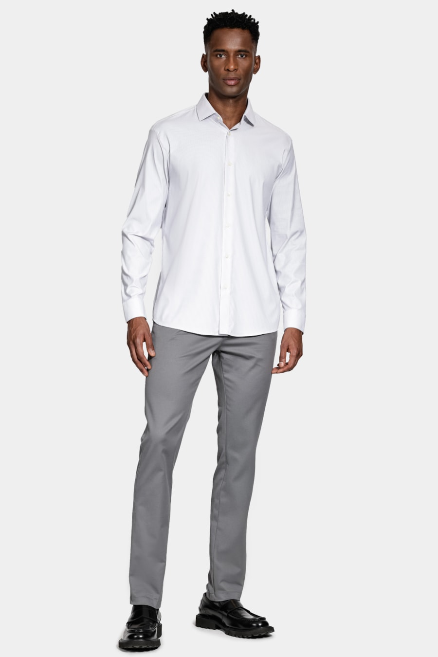 Camisa Manga Longa Regular Tech Flex Micro Xd Branco C/Cinza — foto 2 de 6