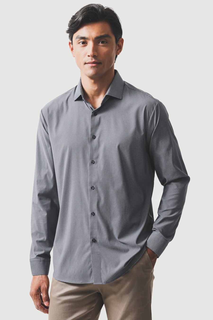 Camisa Manga Longa Regular Tech Flex Mxd Optico Marinho/Branco — foto 1 de 6