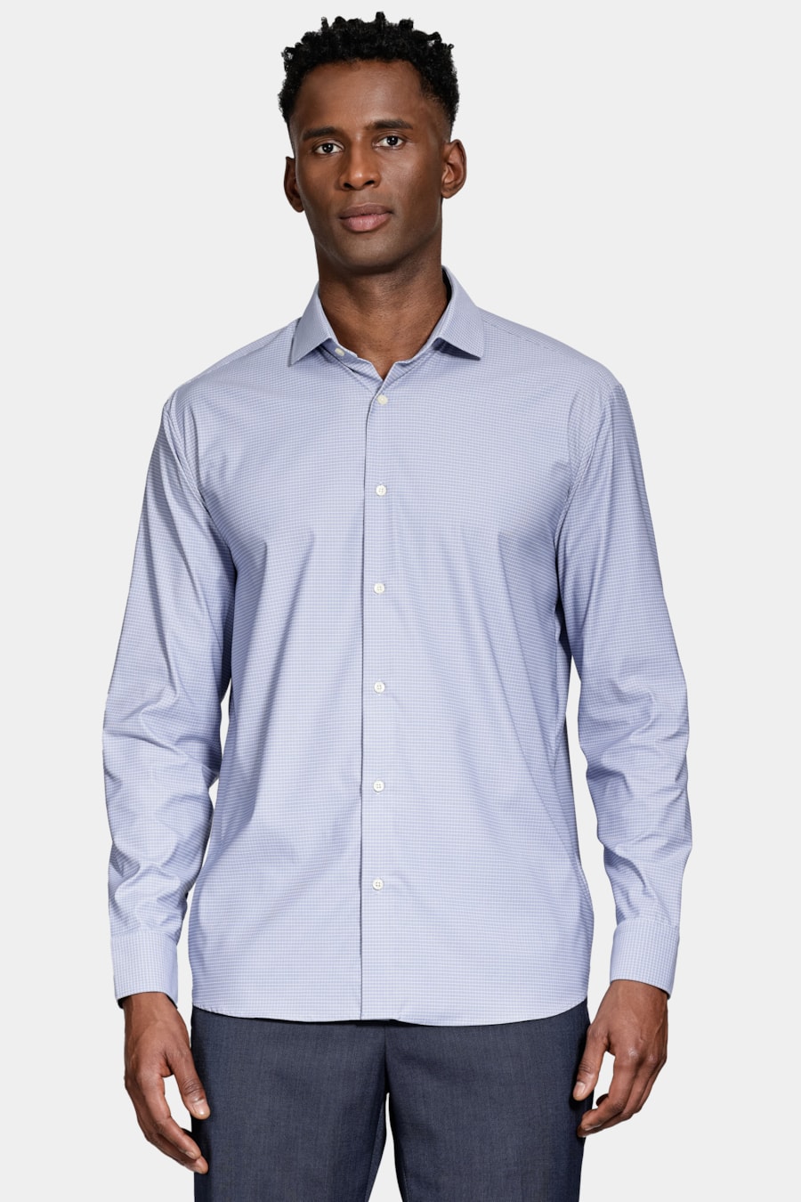 Camisa Manga Longa Regular Tech Flex Xadrez Azul C/Branco — foto 1 de 5