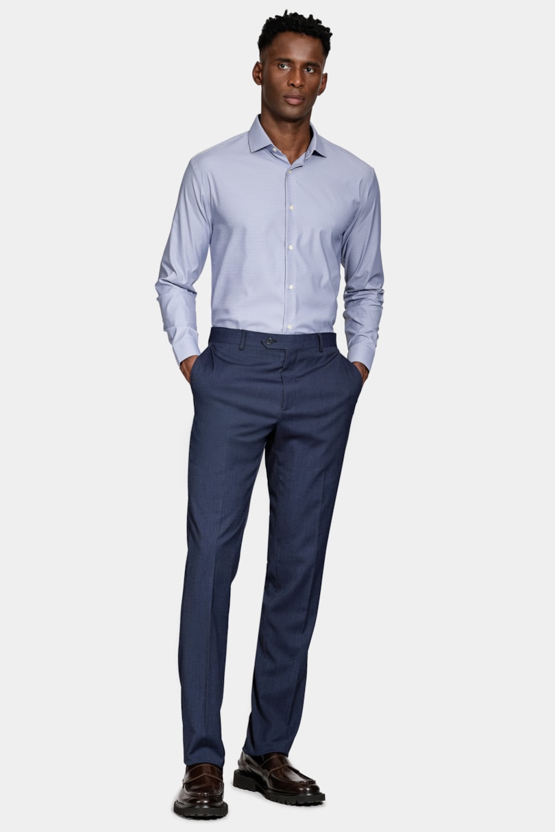 Camisa Manga Longa Regular Tech Flex Xadrez Azul C/Branco