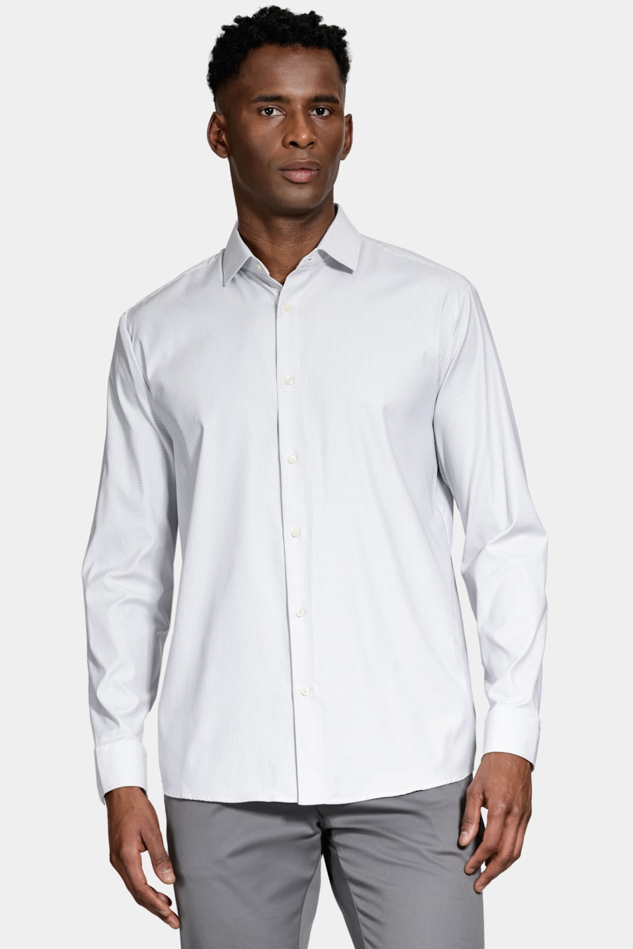 Camisa Manga Longa Regular Tech Flex Xadrez Branco C/Cinza — foto 1 de 5