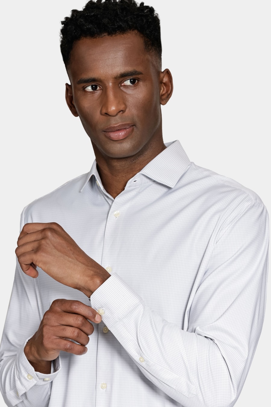 Camisa Manga Longa Regular Tech Flex Xadrez Branco C/Cinza — foto 3 de 5