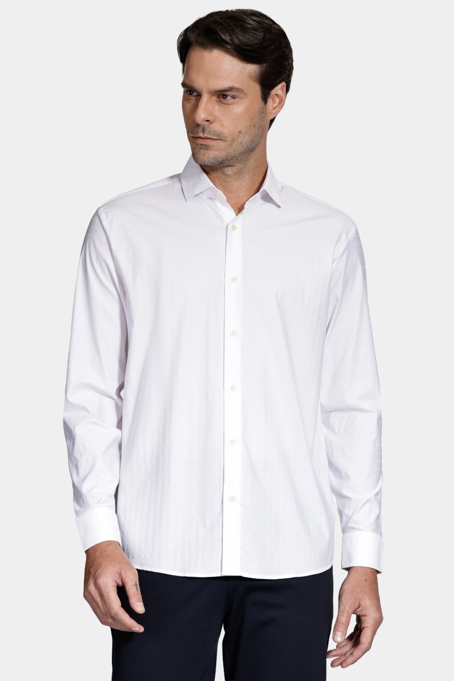 Camisa Manga Longa Regular Tech Flex Xadrez Falso Liso Branco — foto 1 de 6