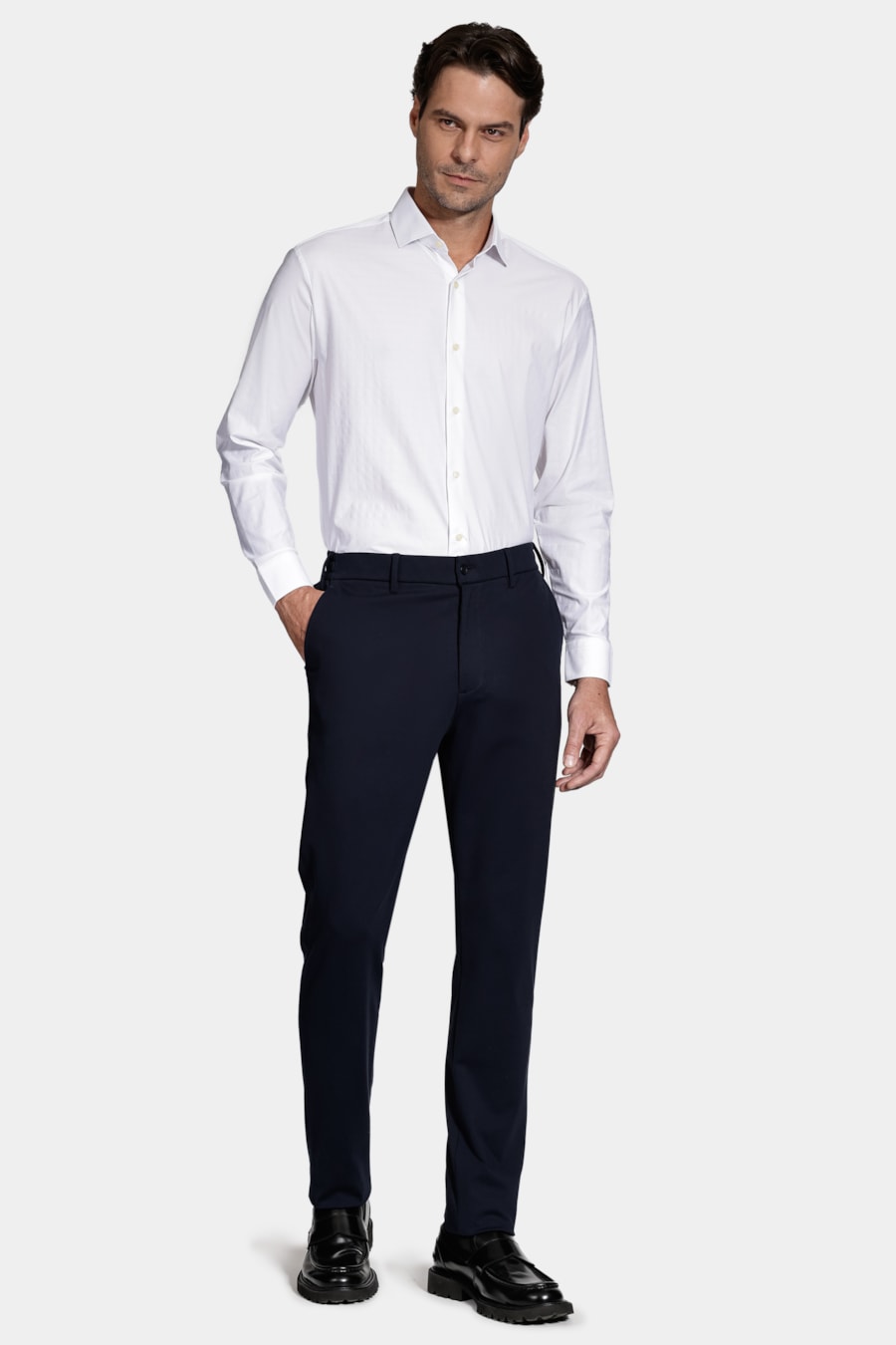 Camisa Manga Longa Regular Tech Flex Xadrez Falso Liso Branco — foto 2 de 6