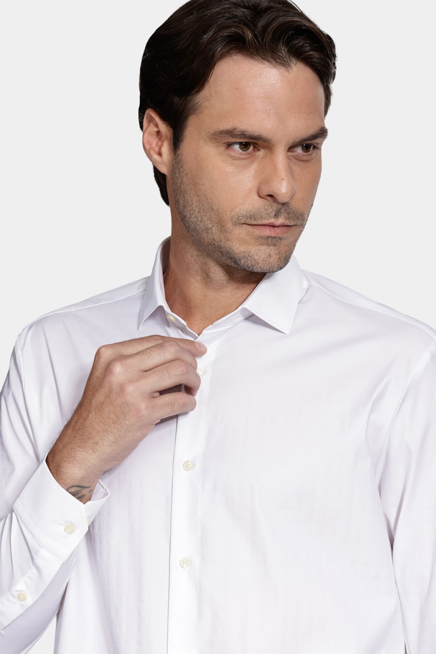 Camisa Manga Longa Regular Tech Flex Xadrez Falso Liso Branco — foto 3 de 6