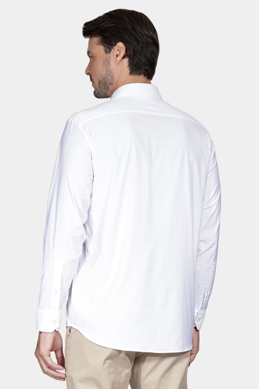 Camisa Manga Longa Regular Tech Flex Xadrez Falso Liso Branco Com Azul Claro — foto 4 de 6