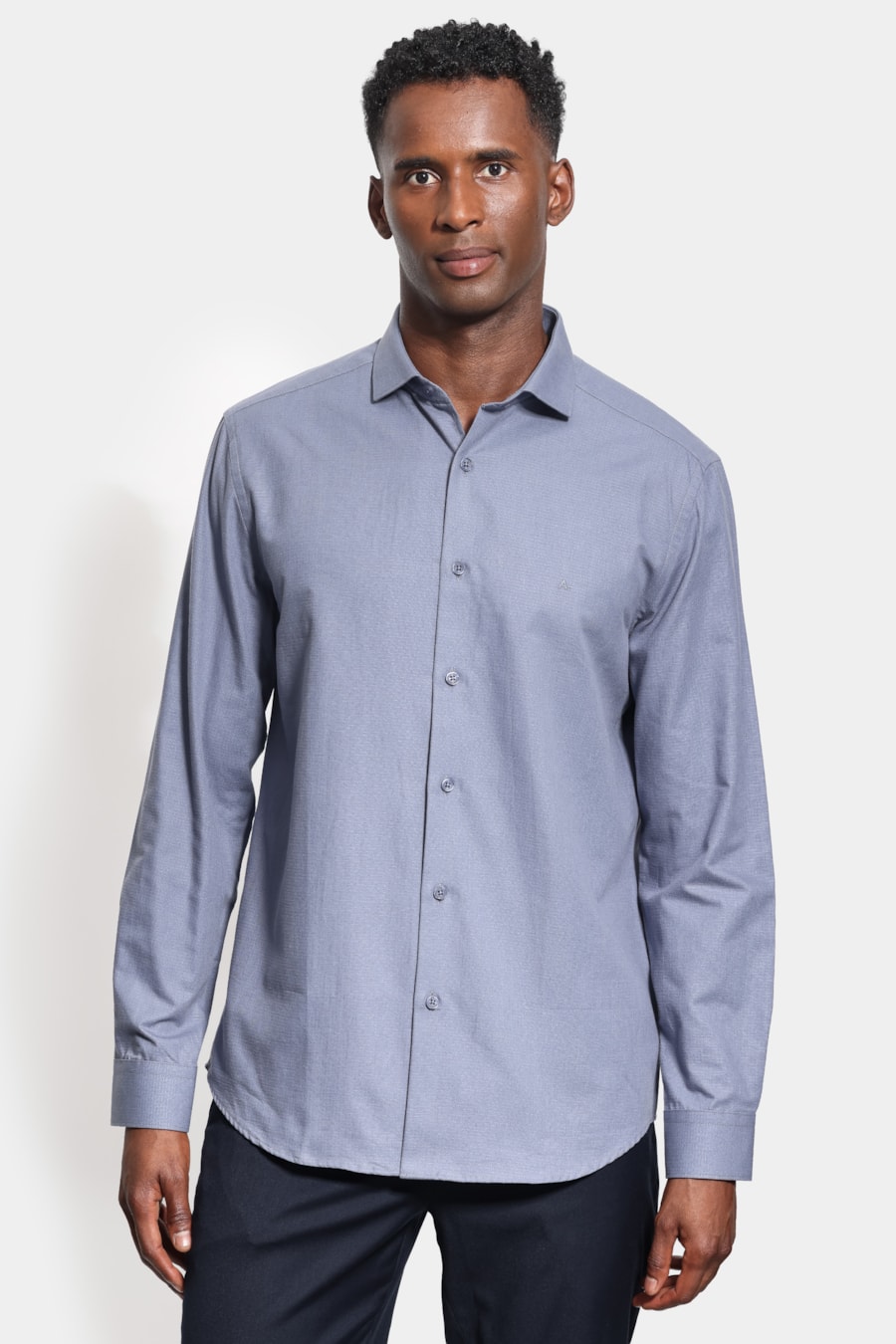 Camisa Manga Longa Regular Textura Quadrado Mini Azul Jeans — foto 1 de 6