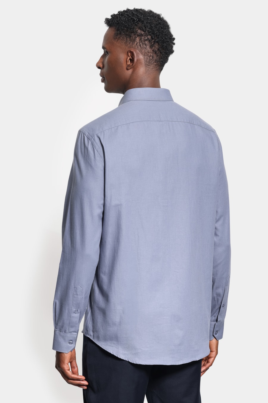 Camisa Manga Longa Regular Textura Quadrado Mini Azul Jeans — foto 4 de 6