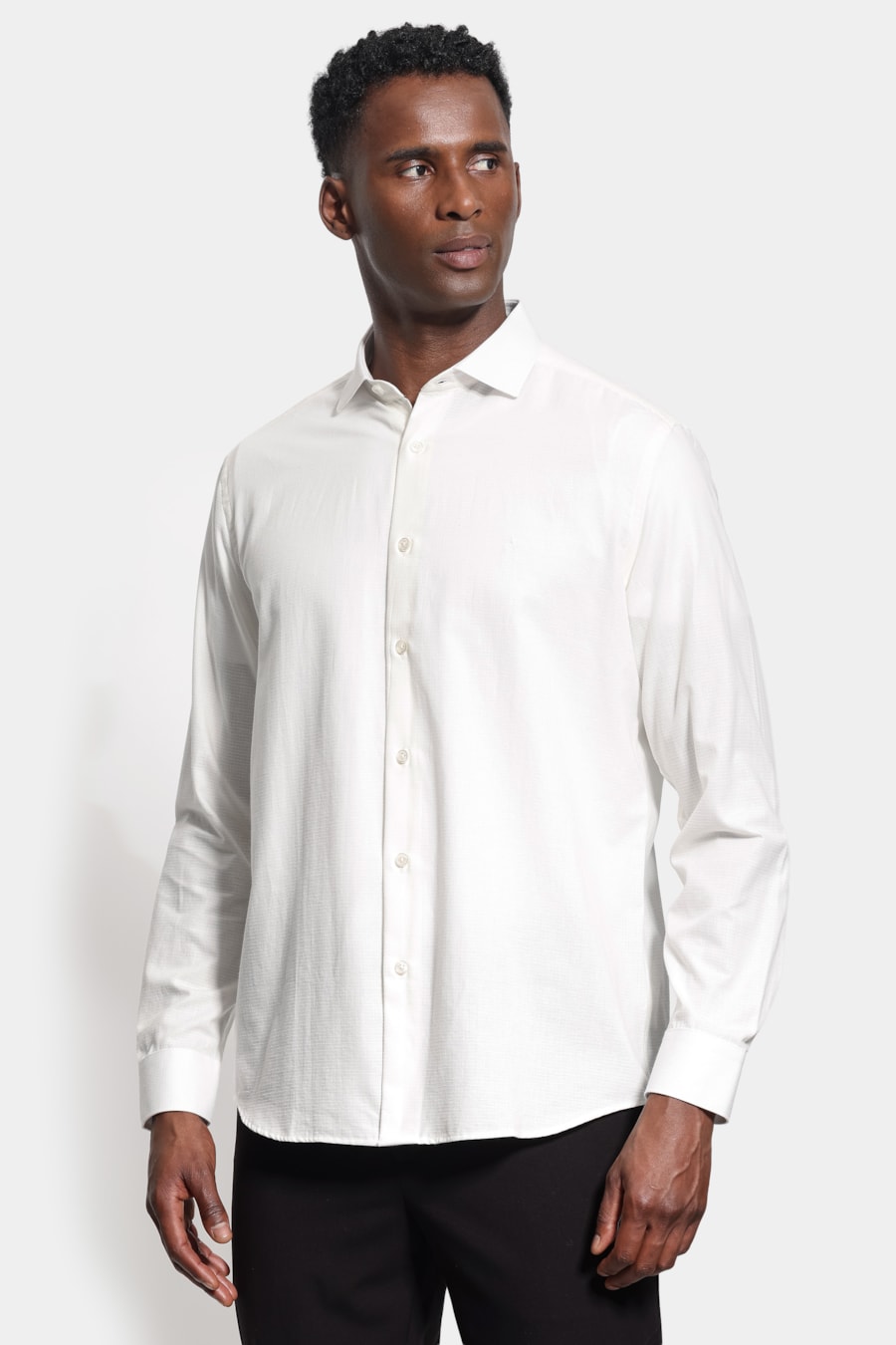 Camisa Manga Longa Regular Textura Quadrado Mini Off White — foto 1 de 6