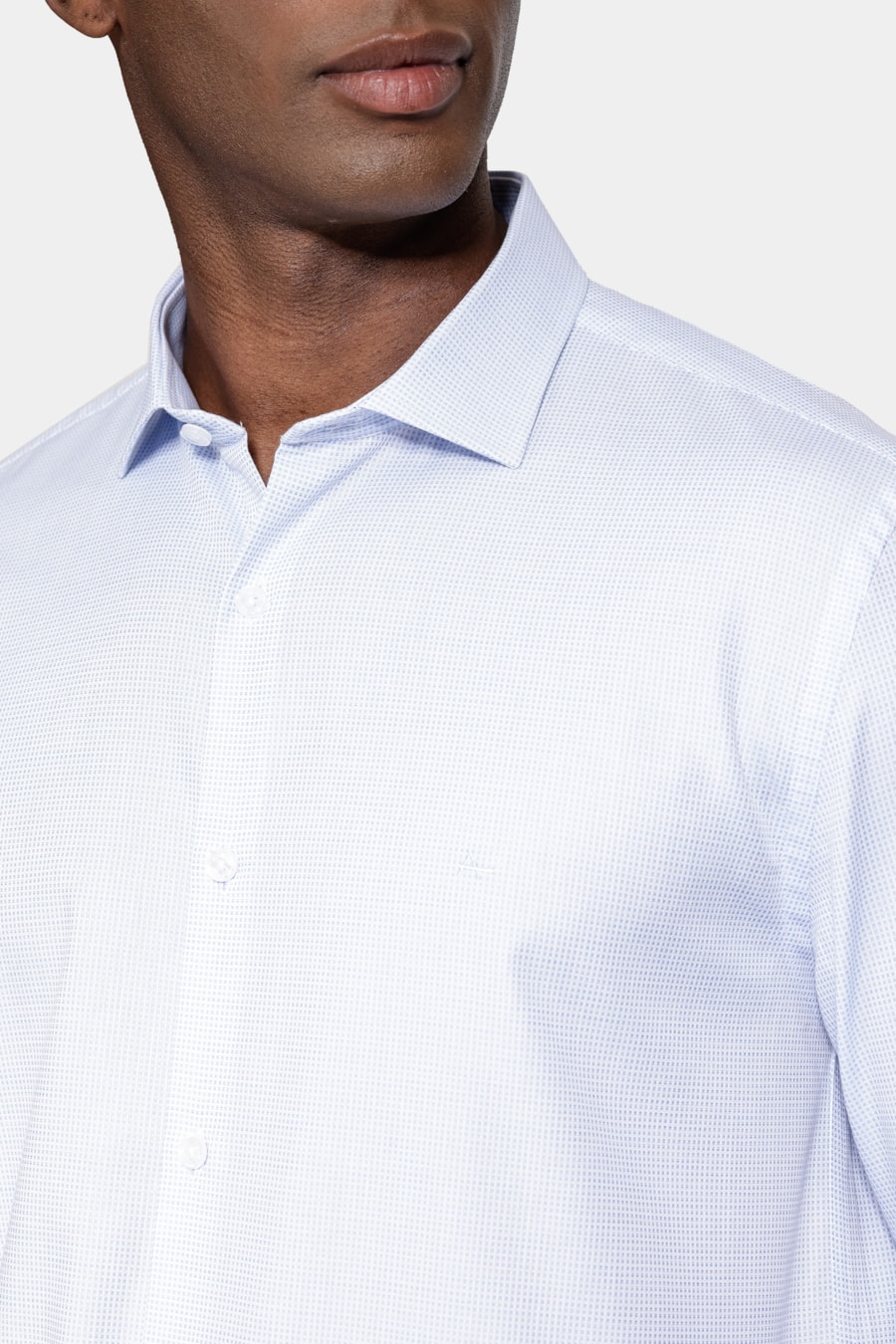 Camisa  Manga Longa Regular Tricoline Algodão Textura Azul Claro — foto 3 de 6